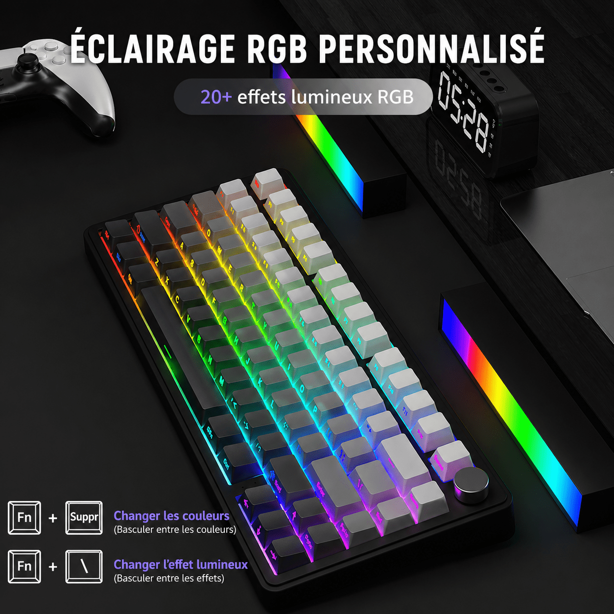 Clavier Gamer Sans Fil Rose Noir Dégradé - La Planète Gaming