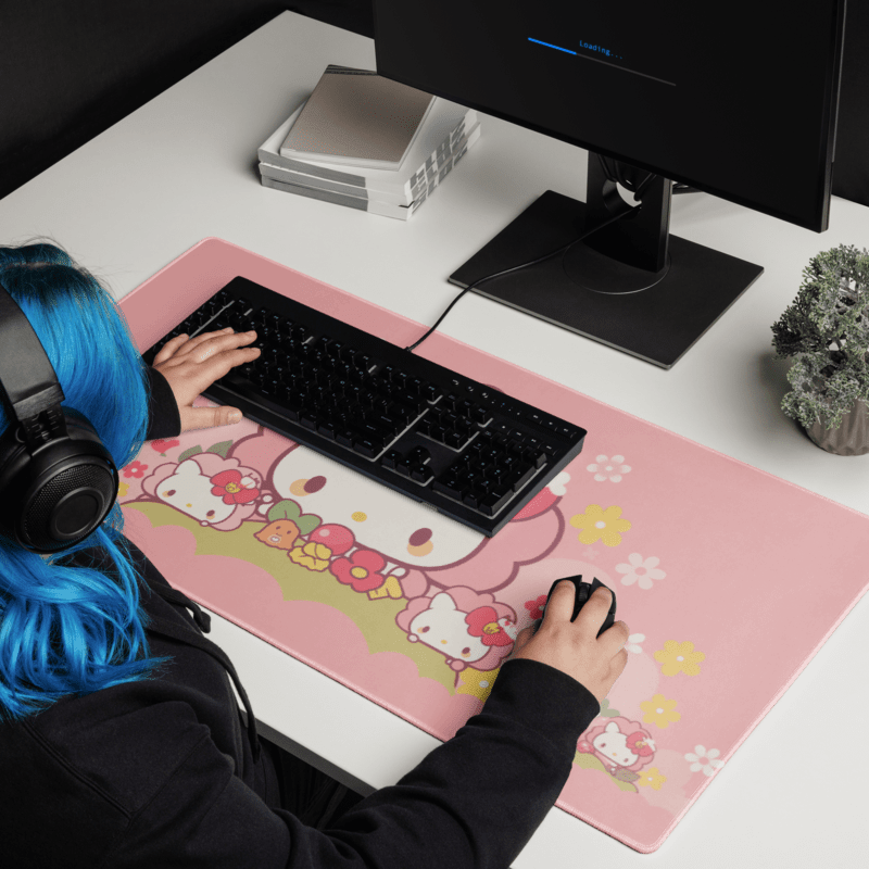 Tapis De Souris Kawai Chaton Rose & Petites Fleurs - La Planète Gaming