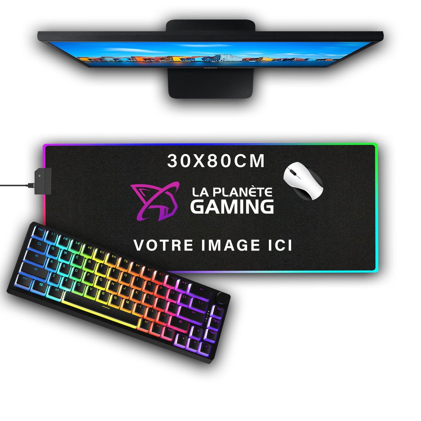 Tapis de Souris Personnalisé RGB (30x80cm) - La Planète Gaming