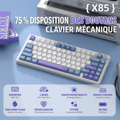 Clavier Gamer Sans Fil Blanc Violet - La Planète Gaming