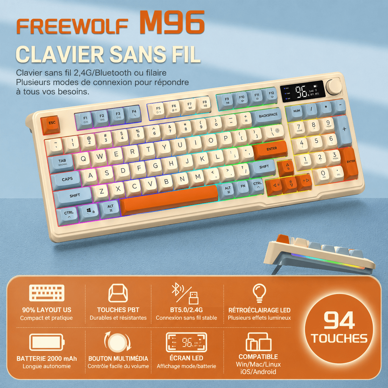 Clavier Gamer Sans Fil Noir Violet - La Planète Gaming