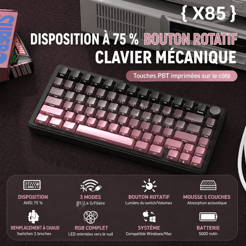 Clavier Gamer Sans Fil Rose Noir Dégradé - La Planète Gaming