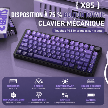 Clavier Gamer Sans Fil Violet Dégradé - La Planète Gaming