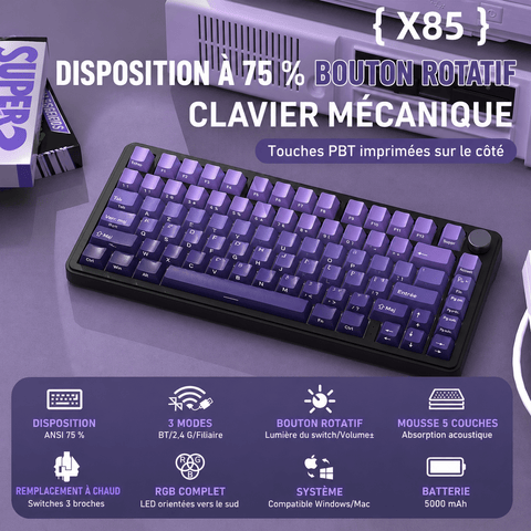 Clavier Gamer Sans Fil Violet Dégradé - La Planète Gaming