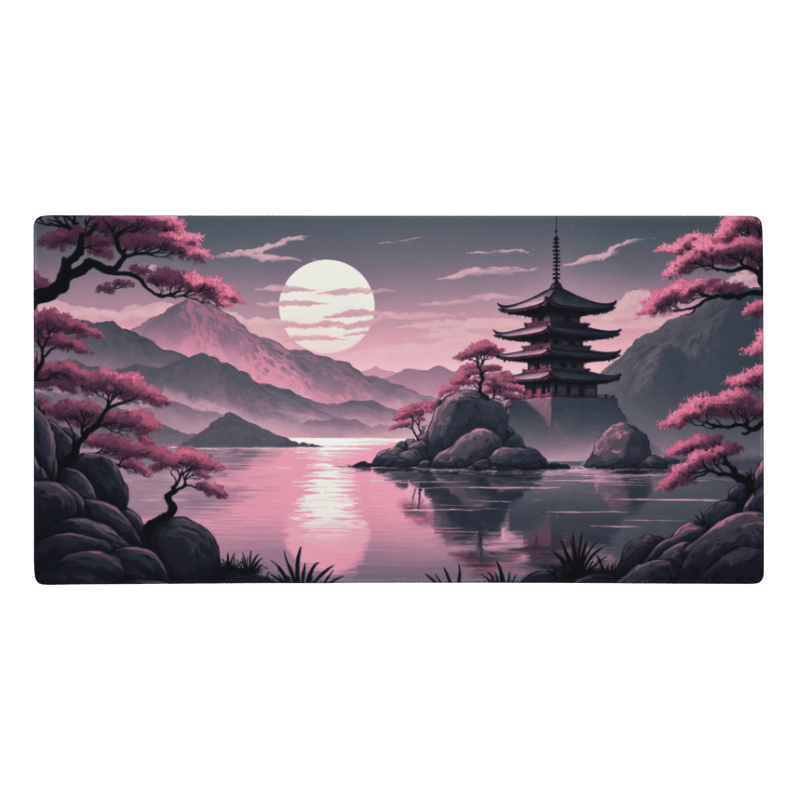 Tapis de Souris Japonais Pagode Cerisiers - La Planète Gaming