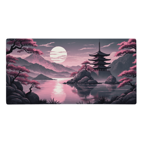 Tapis de Souris Japonais Pagode Cerisiers - La Planète Gaming