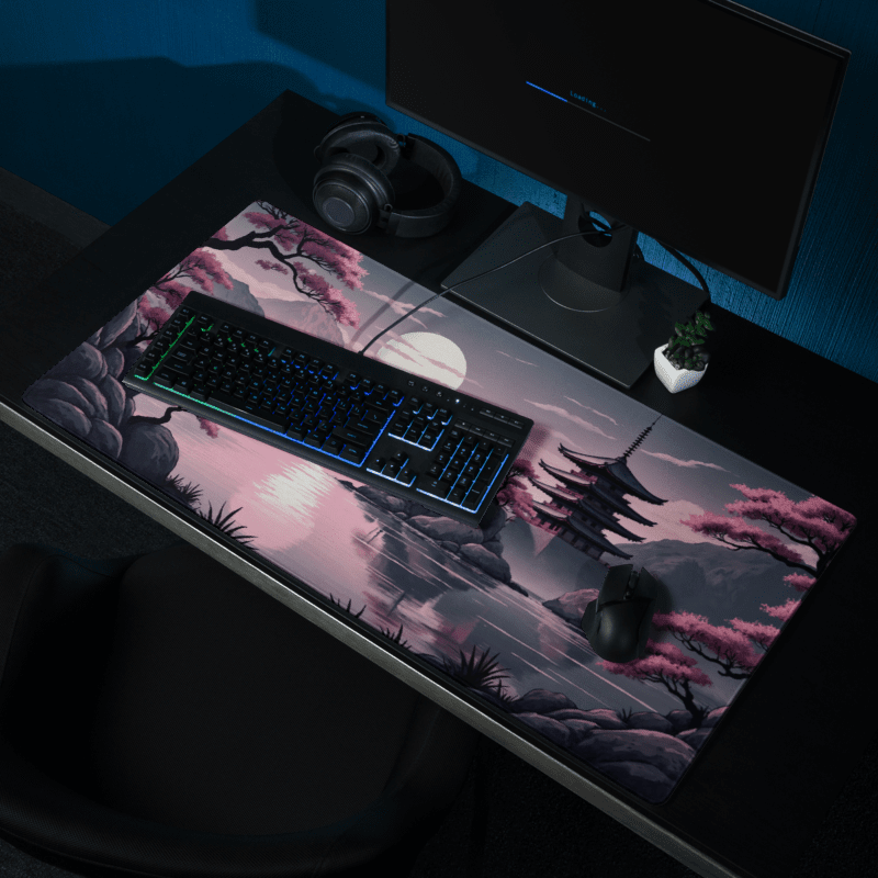 Tapis de Souris Japonais Pagode Cerisiers - La Planète Gaming