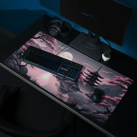 Tapis de Souris Japonais Pagode Cerisiers - La Planète Gaming