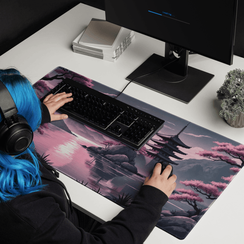 Tapis de Souris Japonais Pagode Cerisiers - La Planète Gaming