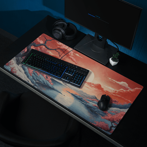Tapis de Souris Japonais Paysage Ukiyo - e Lac Cerisiers - La Planète Gaming