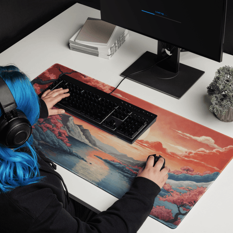Tapis de Souris Japonais Paysage Ukiyo - e Lac Cerisiers - La Planète Gaming