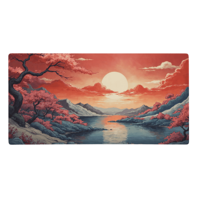 Tapis de Souris Japonais Paysage Ukiyo - e Lac Cerisiers - La Planète Gaming