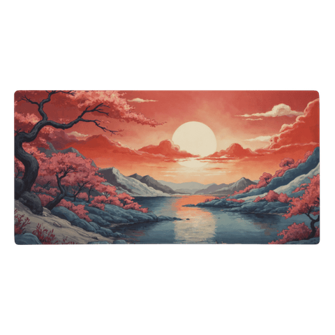 Tapis de Souris Japonais Paysage Ukiyo - e Lac Cerisiers - La Planète Gaming