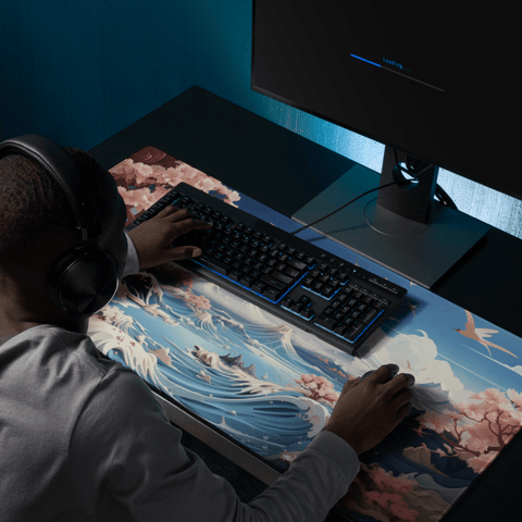 Tapis De Souris Japonais Paysage Vagues Cerisiers - La Planète Gaming