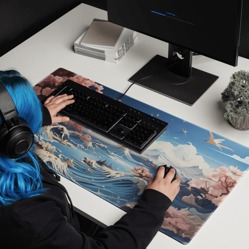 Tapis De Souris Japonais Paysage Vagues Cerisiers - La Planète Gaming