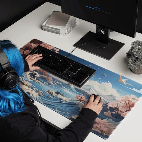 Tapis De Souris Japonais Paysage Vagues Cerisiers - La Planète Gaming