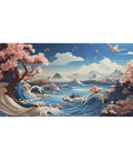 Tapis De Souris Japonais Paysage Vagues Cerisiers - La Planète Gaming