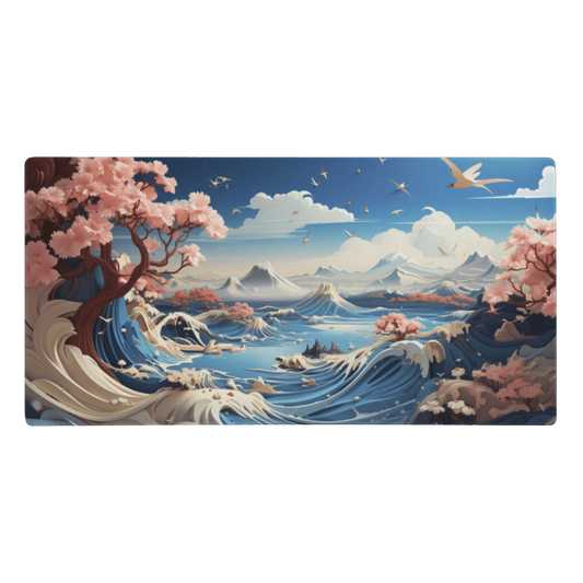 Tapis De Souris Japonais Paysage Vagues Cerisiers - La Planète Gaming