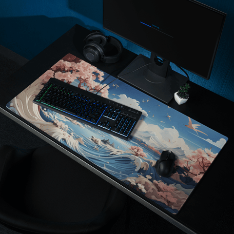 Tapis De Souris Japonais Paysage Vagues Cerisiers - La Planète Gaming