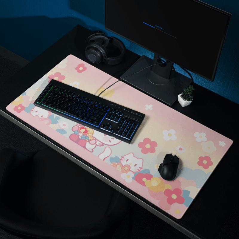 Tapis De Souris Kawai Chaton Rose & Fleurs - La Planète Gaming