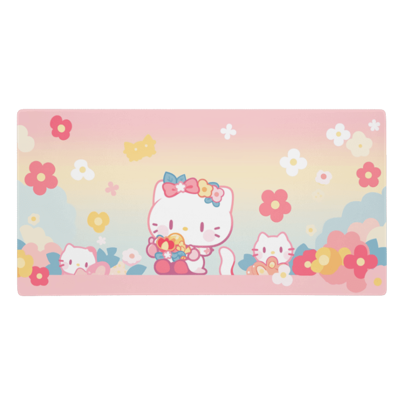 Tapis De Souris Kawai Chaton Rose & Fleurs - La Planète Gaming