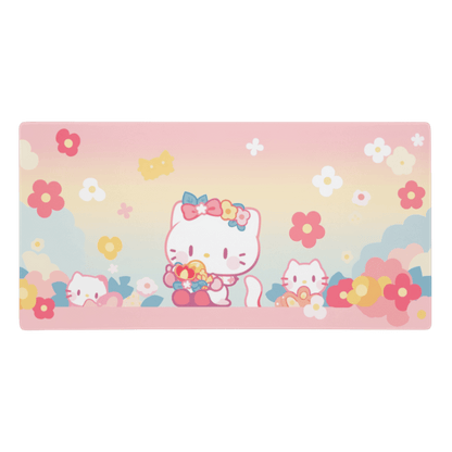 Tapis De Souris Kawai Chaton Rose & Fleurs - La Planète Gaming