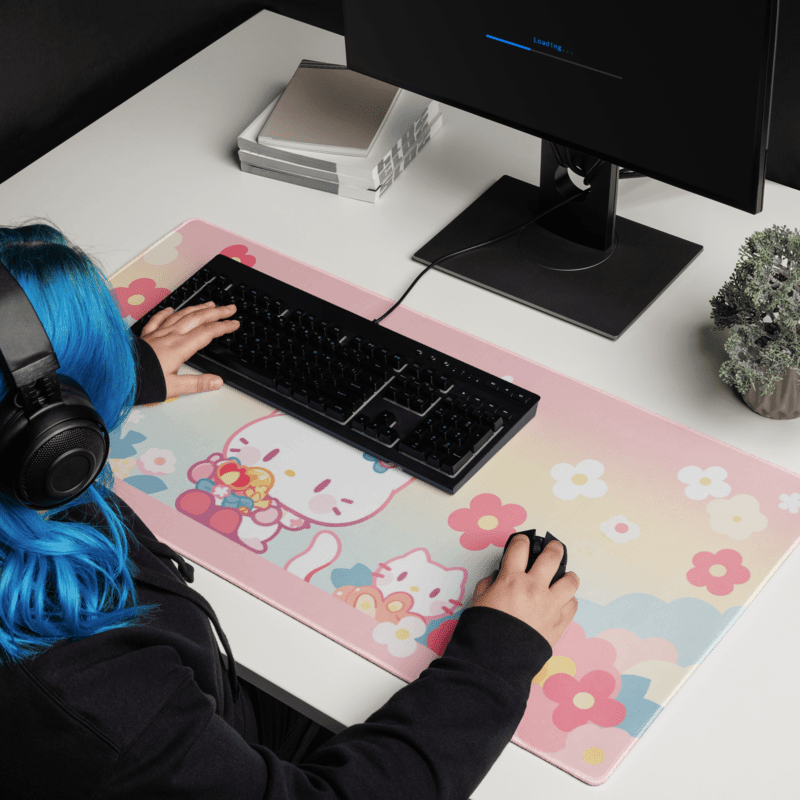 Tapis De Souris Kawai Chaton Rose & Fleurs - La Planète Gaming