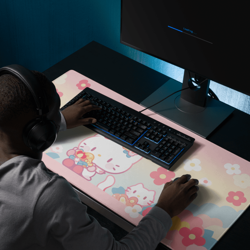 Tapis De Souris Kawai Chaton Rose & Fleurs - La Planète Gaming