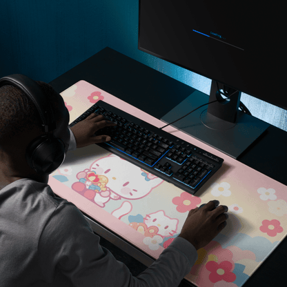 Tapis De Souris Kawai Chaton Rose & Fleurs - La Planète Gaming