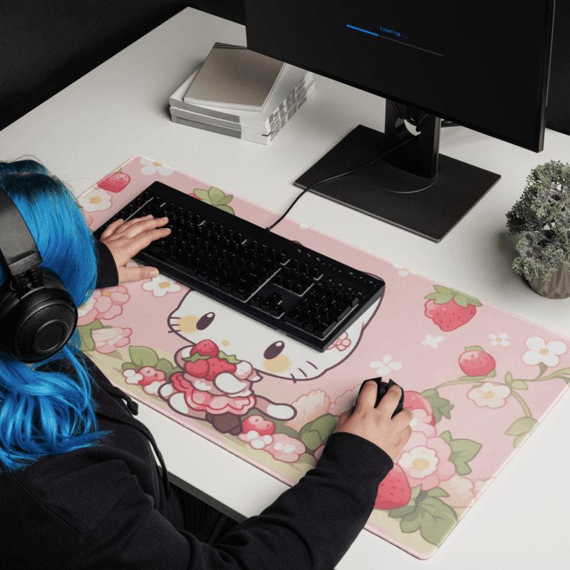 Tapis De Souris Kawai Chaton Rose Fraise - La Planète Gaming