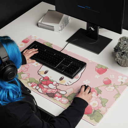 Tapis De Souris Kawai Chaton Rose Fraise - La Planète Gaming