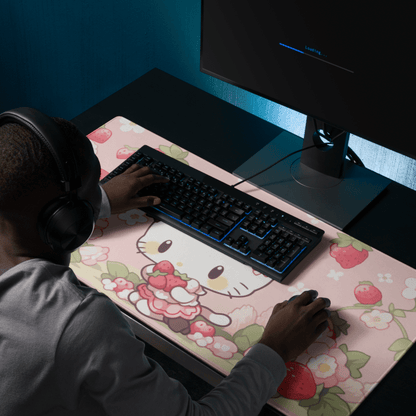 Tapis De Souris Kawai Chaton Rose Fraise - La Planète Gaming