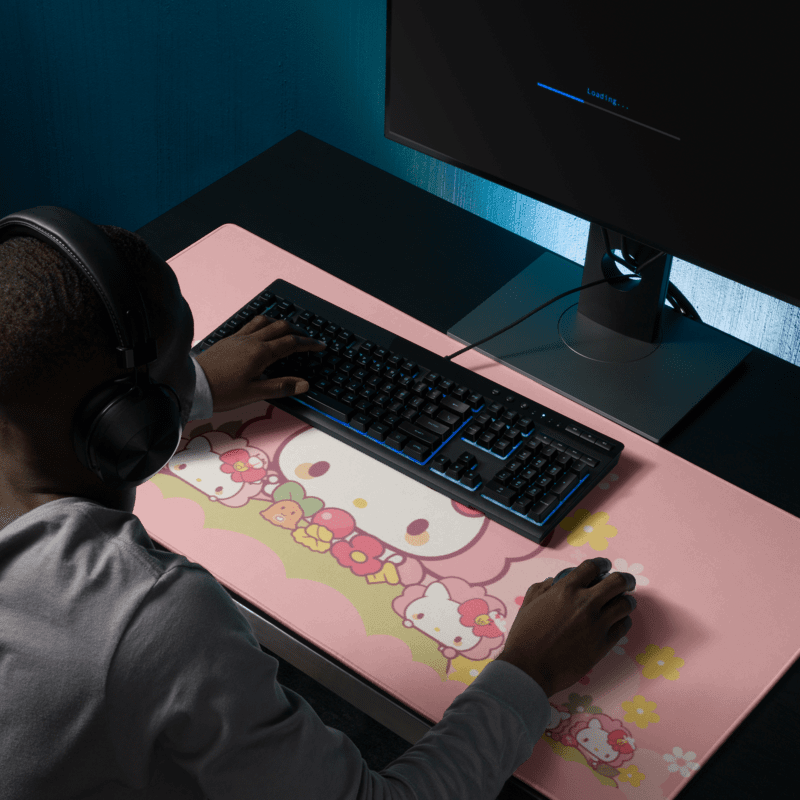 Tapis De Souris Kawai Chaton Rose & Petites Fleurs - La Planète Gaming