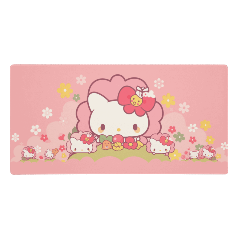 Tapis De Souris Kawai Chaton Rose & Petites Fleurs - La Planète Gaming