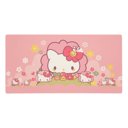 Tapis De Souris Kawai Chaton Rose & Petites Fleurs - La Planète Gaming