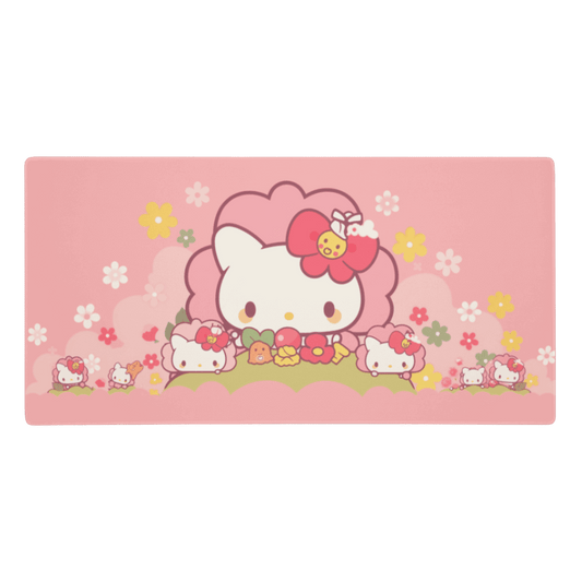 Tapis De Souris Kawai Chaton Rose & Petites Fleurs - La Planète Gaming