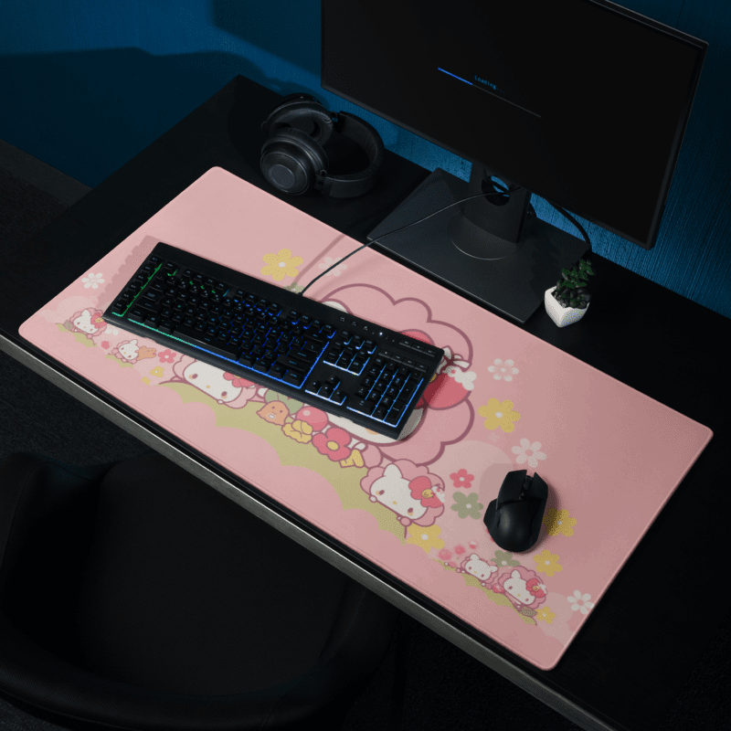 Tapis De Souris Kawai Chaton Rose & Petites Fleurs - La Planète Gaming