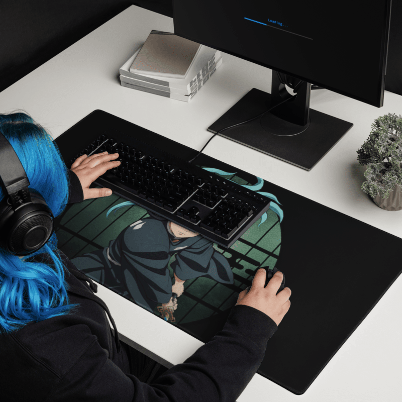 Tapis De Souris Manga Démon Guerrier Mèches Turquoise - La Planète Gaming